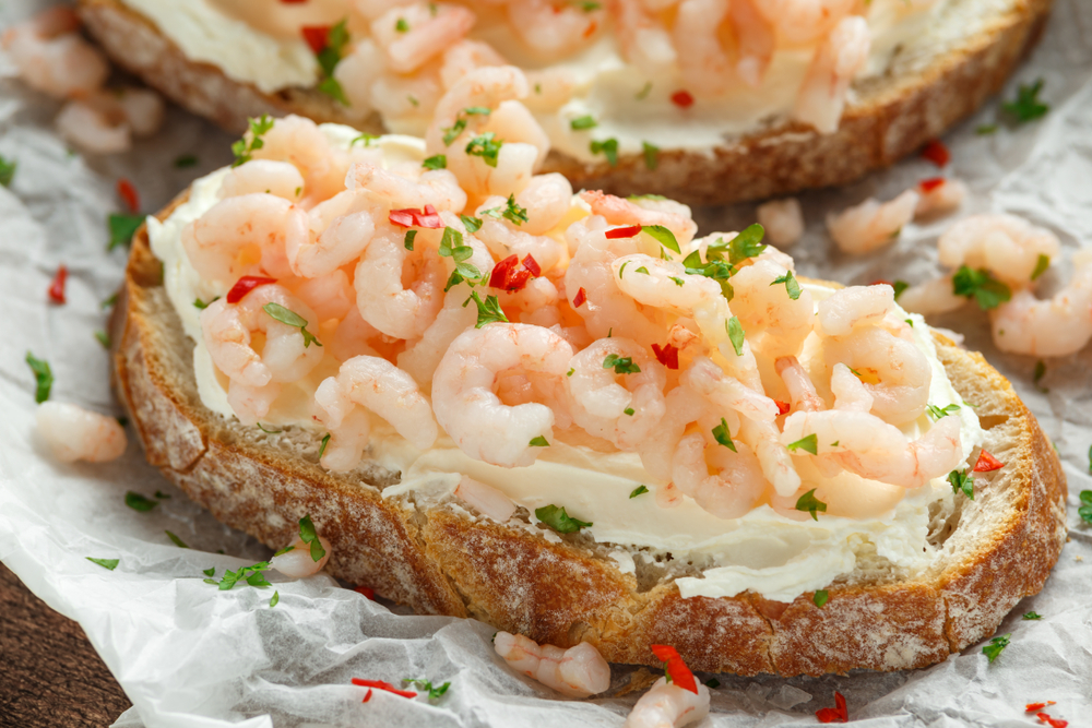 Cold water prawns on toast