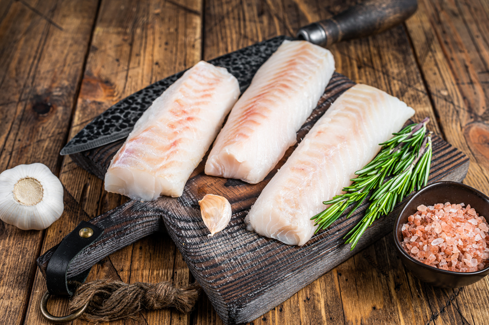 Cod Loins on a slate board